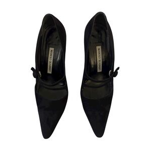 Manolo Blahnik Black Suede Mary Jane Pumps 36.5